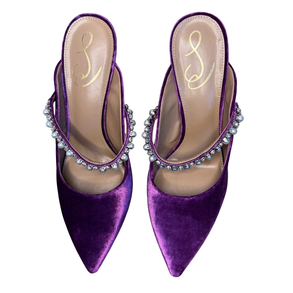 Sam Edelman Purple Velvet Pointed Toe Heels with Crystal Strap